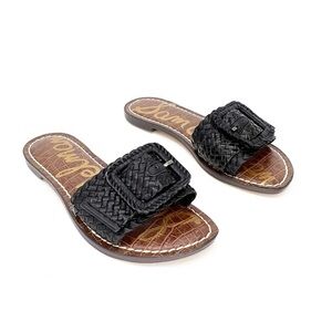 Sam Edelman Gabriela Woven Black Leather Strap Size 5 Slide Sandals Buckle EUC